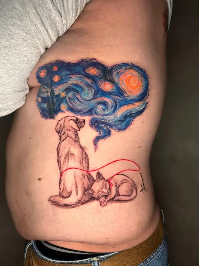 Noche estrellada y perros